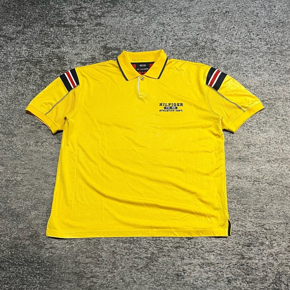 Tommy Hilfiger Athletics Polo Shirt Mens XL Yellow Embroidered Vintage 90s Y2K